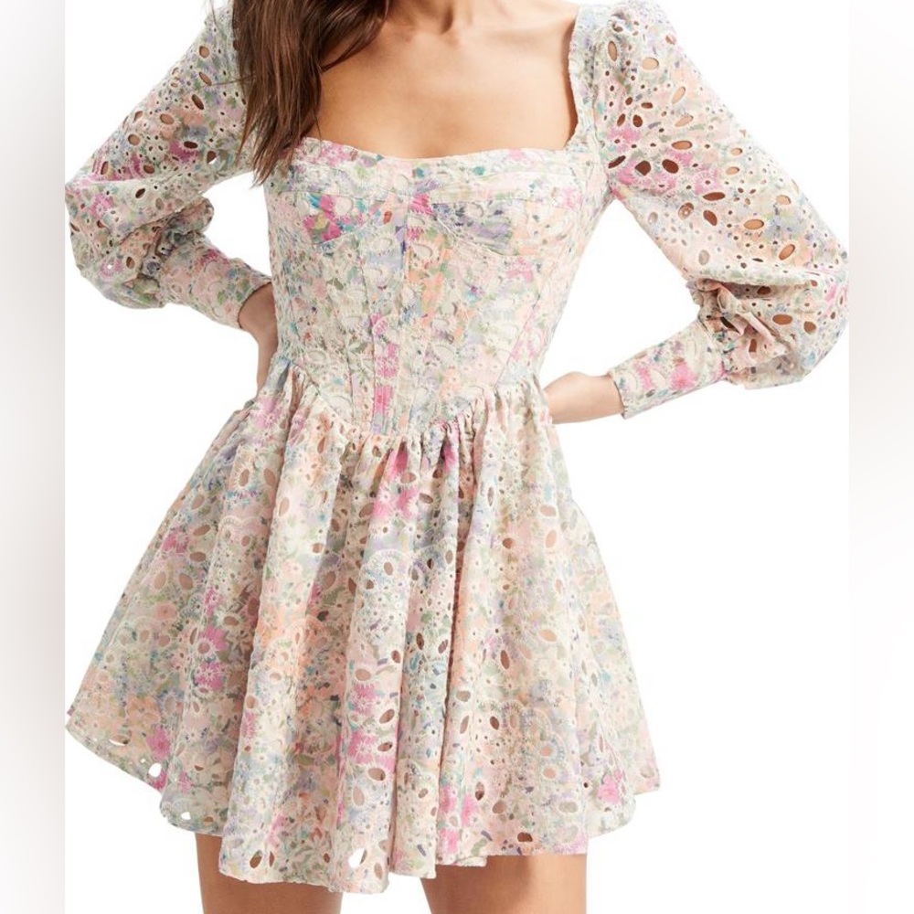 Bardot Lila Flounce dress corset pastel